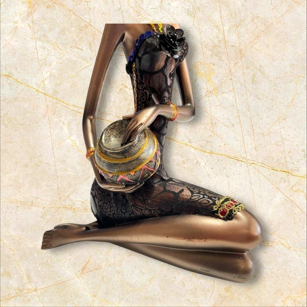 African Woman Figurine Hand Painted Tribal Culture Sculpture 10.5" Decor - Picture 9 of 14